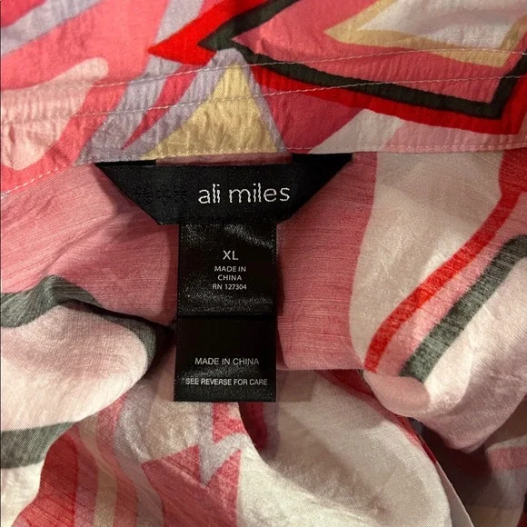 ALI MILES WOVEN PRINT TUNIC WITH CINCH SLEEVES‎ XL ABSTRACT PINK RED LAGENLOOK - Picture 7 of 8